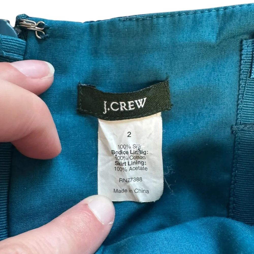 Vintage J Crew Silk Taffeta Bow Monde Strapless Classic Formal Mini Dress Blue 2
